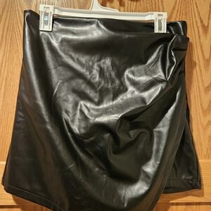 Women's Black Faux Leather Skort - Modern Wrap Detail